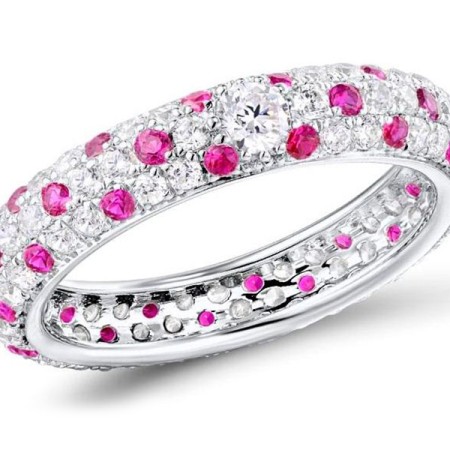 Sterling Silver Ring Created Ruby,White Cubic Zirconia (R310104BCRZSL925)