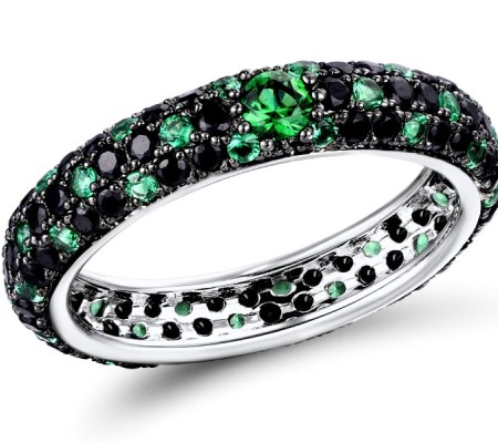 Sterling Silver w/ Black White Plating Ring Black spinel,Green Spinel (R310104BGSSK925) - US 6.5