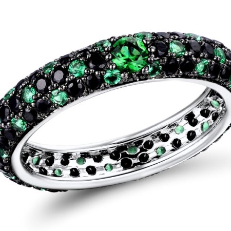 Sterling Silver w/ Black White Plating Ring Black spinel,Green Spinel (R310104BGSSK925) - US 6.5