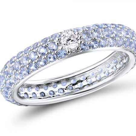 Sterling Silver Ring Blue Spinel,White Cubic Zirconia (R310104BLZSL925) - US 6.75