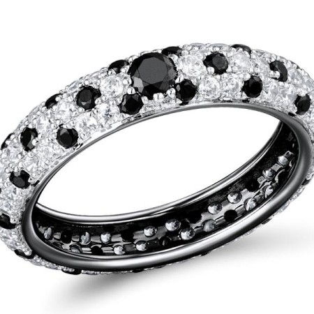 Sterling Silver w/ Black White Plating Ring Black spinel,White Cubic Zirconia (R310104BSNZ1SK925)