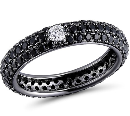 Sterling Silver w/ Black Plating Ring Black spinel,White Cubic Zirconia (R310104BSNZ2SB925) - US 5.5