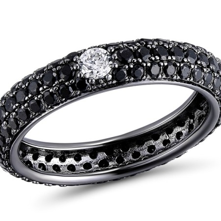 Sterling Silver w/ Black Plating Ring Black spinel,White Cubic Zirconia (R310104BSNZ2SB925) - US 5.5