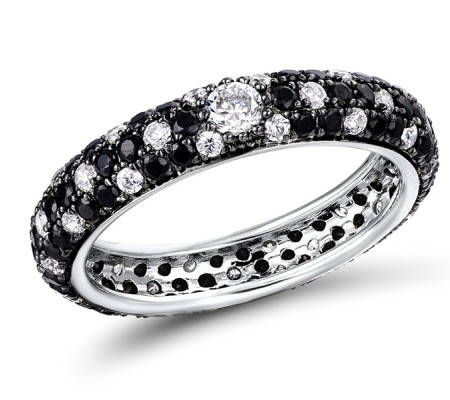 Sterling Silver w/ Black White Plating Ring Black spinel,White Cubic Zirconia (R310104BSNZSK925) - US 6.75