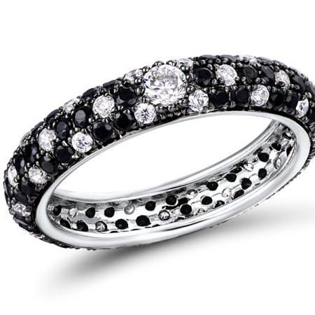 Sterling Silver w/ Black White Plating Ring Black spinel,White Cubic Zirconia (R310104BSNZSK925) - US 6.75