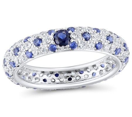 Sterling Silver Ring Blue Nano Cubic Zirconia,White Cubic Zirconia (R310104BZZ2SL925) - US 5.5