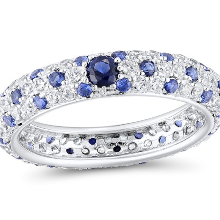 Sterling Silver Ring Blue Nano Cubic Zirconia,White Cubic Zirconia (R310104BZZ2SL925) - US 5.5