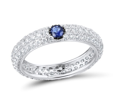 Sterling Silver w/ Black White Plating Ring White Cubic Zirconia,Blue Nano Cubic Zirconia (R310104CBZZ3SK925)