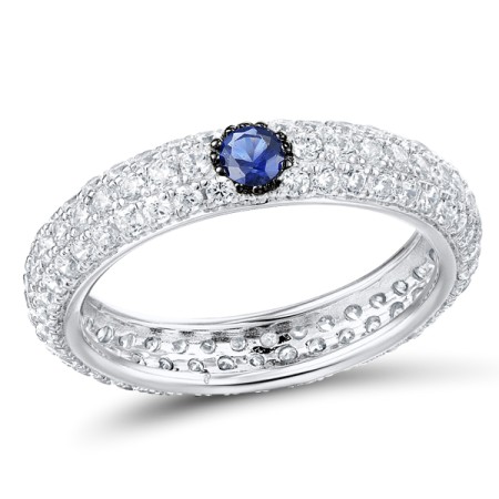 Sterling Silver w/ Black White Plating Ring White Cubic Zirconia,Blue Nano Cubic Zirconia (R310104CBZZ3SK925)