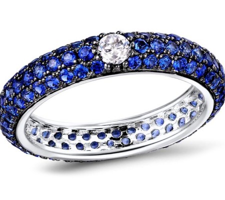 Sterling Silver w/ Black White Plating Ring Blue Nano Cubic Zirconia,White Cubic Zirconia (R310104CBZZSK925)