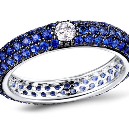 Sterling Silver w/ Black White Plating Ring Blue Nano Cubic Zirconia,White Cubic Zirconia (R310104CBZZSK925)