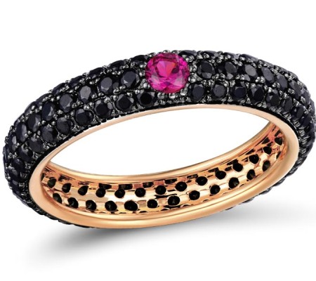 Sterling Silver w/ Rose Black Plating Ring Black Spinel,Created Ruby (R310104CCRBSD925)