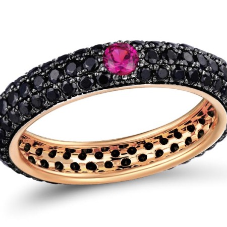 Sterling Silver w/ Rose Black Plating Ring Black Spinel,Created Ruby (R310104CCRBSD925)