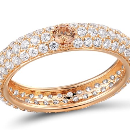 Sterling Silver w/ Rose Plating Ring Champagne Cubic Zirconia,White Cubic Zirconia (R310104CCWZ1SR925)