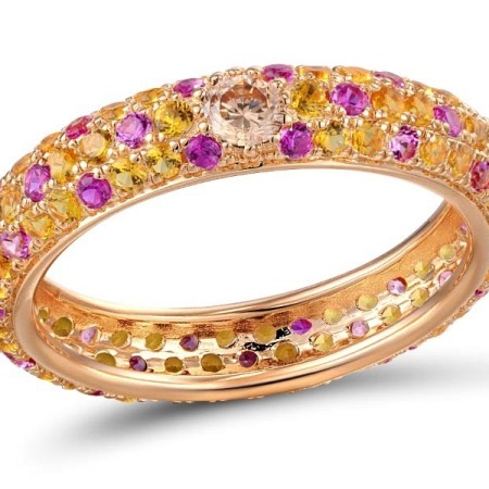 Sterling Silver w/ Rose Plating Ring Champagne Cubic Zirconia,Created Ruby,Yellow Nano Crystal (R310104CCYZSR925)