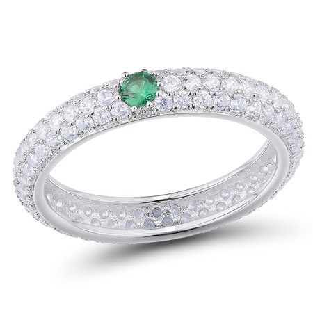 Sterling Silver Ring Green Spinel,White Cubic Zirconia (R310104CGSZ2SL925)
