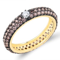 Sterling Silver w/ Yellow Black Plating Ring Chocolate CZ,White Cubic Zirconia (R310104CHWZSC925)