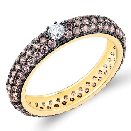 Sterling Silver w/ Yellow Black Plating Ring Chocolate CZ,White Cubic Zirconia (R310104CHWZSC925)