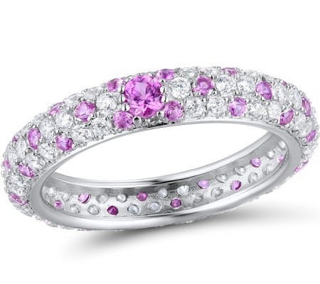 Sterling Silver Ring Created Pink Sapphire,White Cubic Zirconia (R310104CPSZ3SL925)