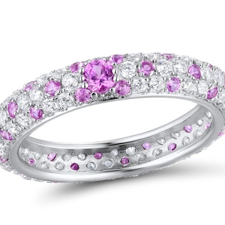 Sterling Silver Ring Created Pink Sapphire,White Cubic Zirconia (R310104CPSZ3SL925)