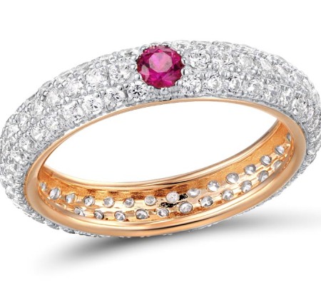 Sterling Silver w/ Ionic Rose Plating Ring Created Ruby,White Cubic Zirconia (R310104CPSZ4SQ925) - US 6.75