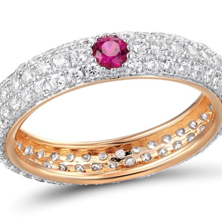 Sterling Silver w/ Ionic Rose Plating Ring Created Ruby,White Cubic Zirconia (R310104CPSZ4SQ925) - US 6.75