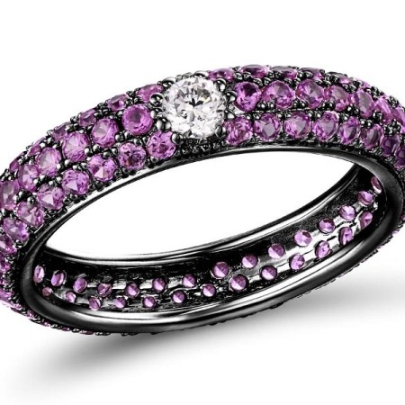 Sterling Silver w/ Black Plating Ring Created Pink Sapphire,White Cubic Zirconia (R310104CPSZ5SB925)