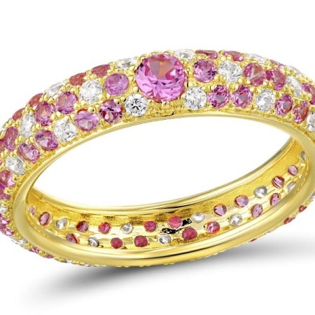 Sterling Silver w/ Yellow Plating Ring Created Pink Sapphire,White Cubic Zirconia (R310104CPSZSY925)
