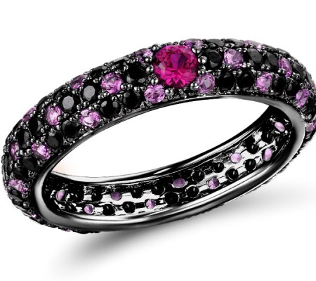 Sterling Silver w/ Black Plating Ring Black spinel,Created Ruby (R310104CRB1SB925) - US 7.25