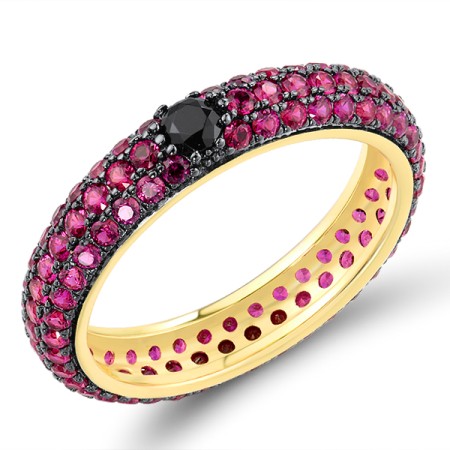 Sterling Silver w/ Yellow Black Plating Ring Created Ruby,Synthetic Black Spinel (R310104CRB2SC925)