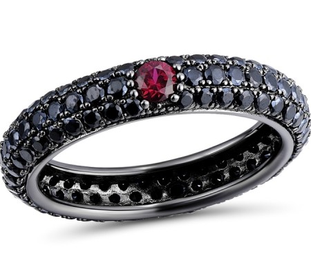 Sterling Silver w/ Black Plating Ring Black spinel,Created Ruby (R310104CRBSB925) - US 5