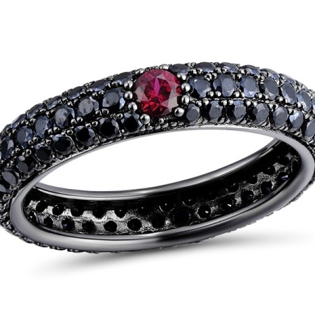 Sterling Silver w/ Black Plating Ring Black spinel,Created Ruby (R310104CRBSB925) - US 5