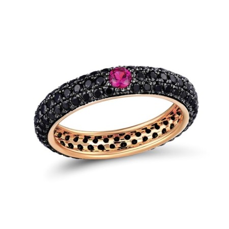 Sterling Silver w/ Rose Black Plating Ring Created Ruby,Synthetic Black Spinel (R310104CRBSD925) - US 5.5