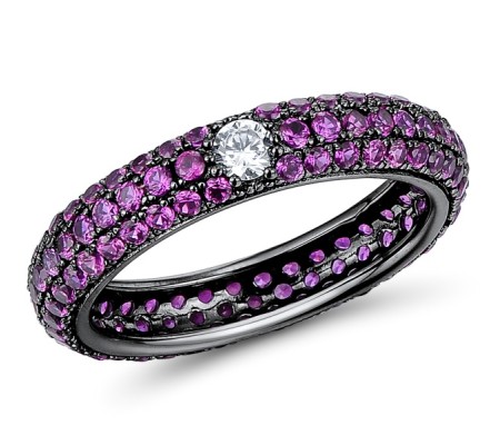 Sterling Silver w/ Black Plating Ring Created Ruby,White Cubic Zirconia (R310104CRZ2SB925) - US 5