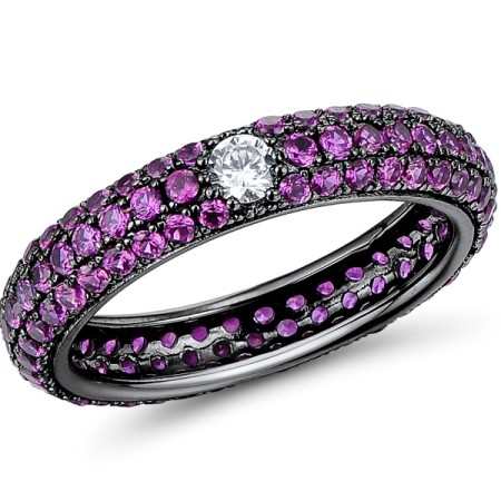 Sterling Silver w/ Black Plating Ring Created Ruby,White Cubic Zirconia (R310104CRZ2SB925) - US 5