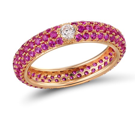 Sterling Silver w/ Rose Plating Ring Created Ruby,White Cubic Zirconia (R310104CRZ2SR925) - US 7.25