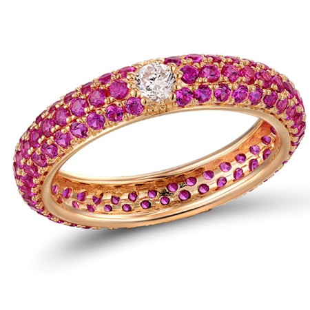 Sterling Silver w/ Rose Plating Ring Created Ruby,White Cubic Zirconia (R310104CRZ2SR925) - US 7.25