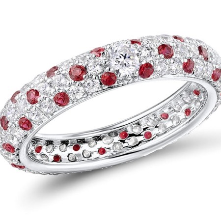 Sterling Silver Ring Created Ruby,White Cubic Zirconia (R310104CRZSL925) - US 8