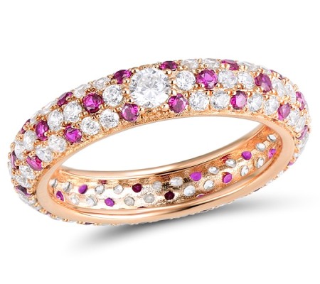 Sterling Silver w/ Rose Plating Ring Created Ruby,White Cubic Zirconia (R310104CRZSR925) - US 5