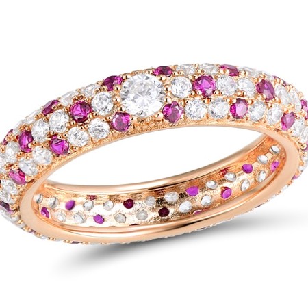 Sterling Silver w/ Rose Plating Ring Created Ruby,White Cubic Zirconia (R310104CRZSR925) - US 5