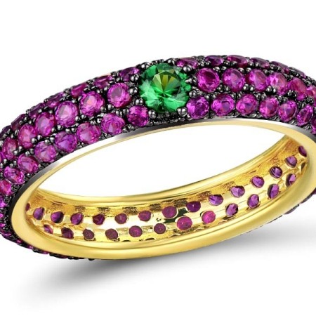 Sterling Silver w/ Yellow Black Plating Ring Created Ruby,Green Spinel (R310104CUGSC925)