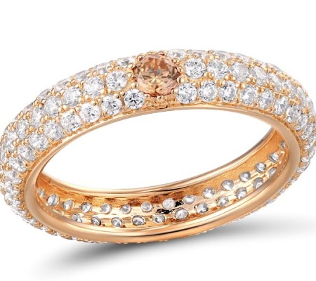 Sterling Silver w/ Rose Plating Ring Champagne Cubic Zirconia,White Cubic Zirconia (R310104CWZ1SR925) - US 8