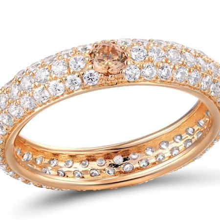 Sterling Silver w/ Rose Plating Ring Champagne Cubic Zirconia,White Cubic Zirconia (R310104CWZ1SR925) - US 8