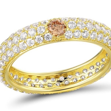 Sterling Silver w/ Yellow Plating Ring Champagne Cubic Zirconia,White Cubic Zirconia (R310104CWZ4SY925)