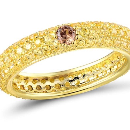 Sterling Silver w/ Yellow Plating Ring Chocolate CZ,Yellow Nano Crystal (R310104CYHSY925)