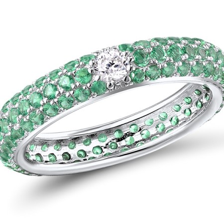 Sterling Silver Ring Green Spinel,White Cubic Zirconia (R310104GSZ3SL925) - US 6.75