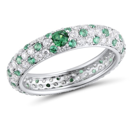 Sterling Silver Ring Green Spinel,White Cubic Zirconia (R310104GSZ4SL925) - US 5