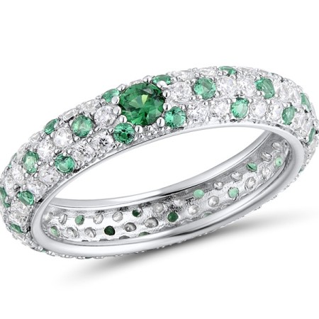 Sterling Silver Ring Green Spinel,White Cubic Zirconia (R310104GSZ4SL925) - US 5