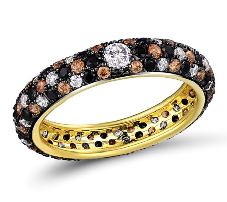 Sterling Silver w/ Yellow Black Plating Ring Black Spinel,Champagne Cubic Zirconia,White Cubic Zirconia (R310104HBCCZ1SC925)