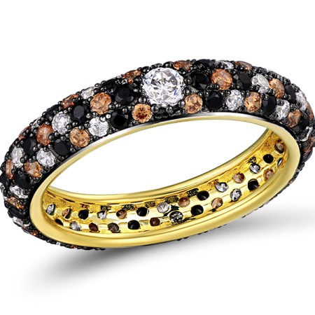 Sterling Silver w/ Yellow Black Plating Ring Black Spinel,Champagne Cubic Zirconia,White Cubic Zirconia (R310104HBCCZ1SC925)
